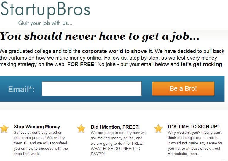 StartupBros Losing Landing Page Business Tagline Validation Testing